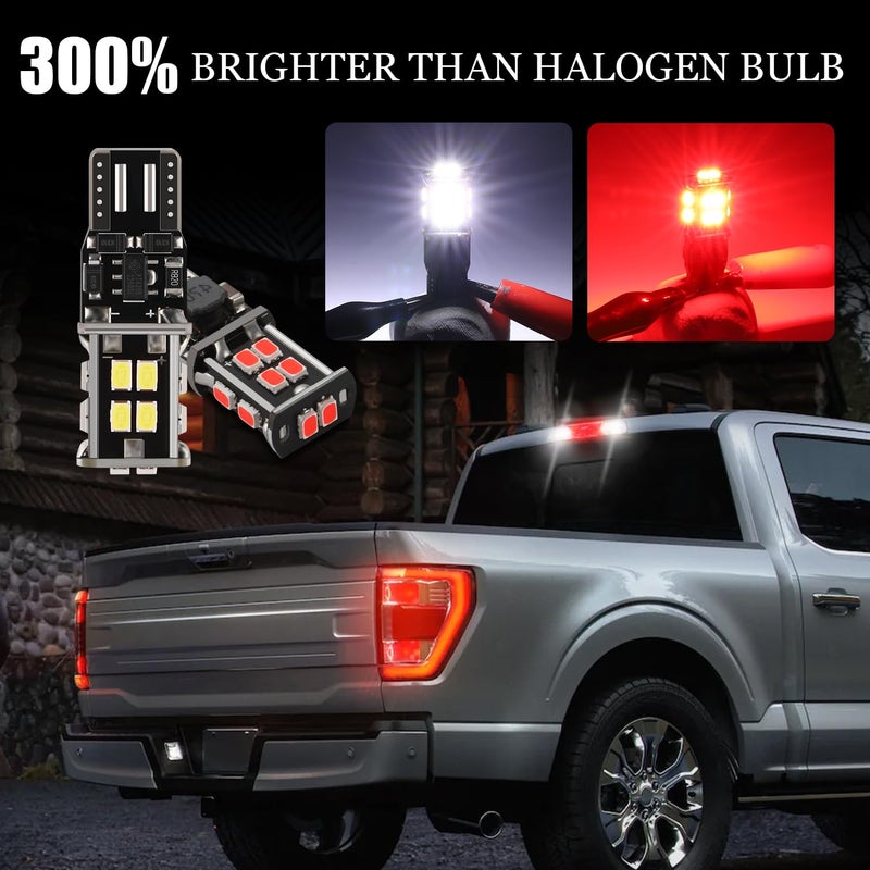 KISLED 12-24V Extremely Bright 194 912 921 168 175 2825 W5W T10 T15 LED Bulbs Fit for Chevrolet Dodge Ford GMC Honda Nissan Toyota Truck 3rd Brake Lamp Cargo Lights, White/Red - Image 2